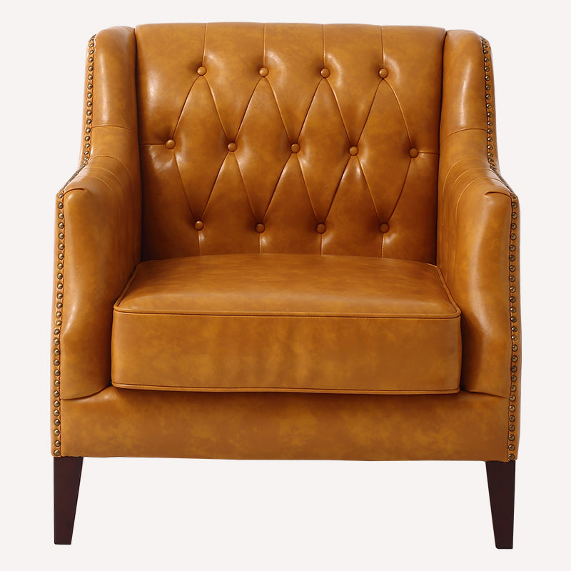 Orange Leather Tufted Armchair