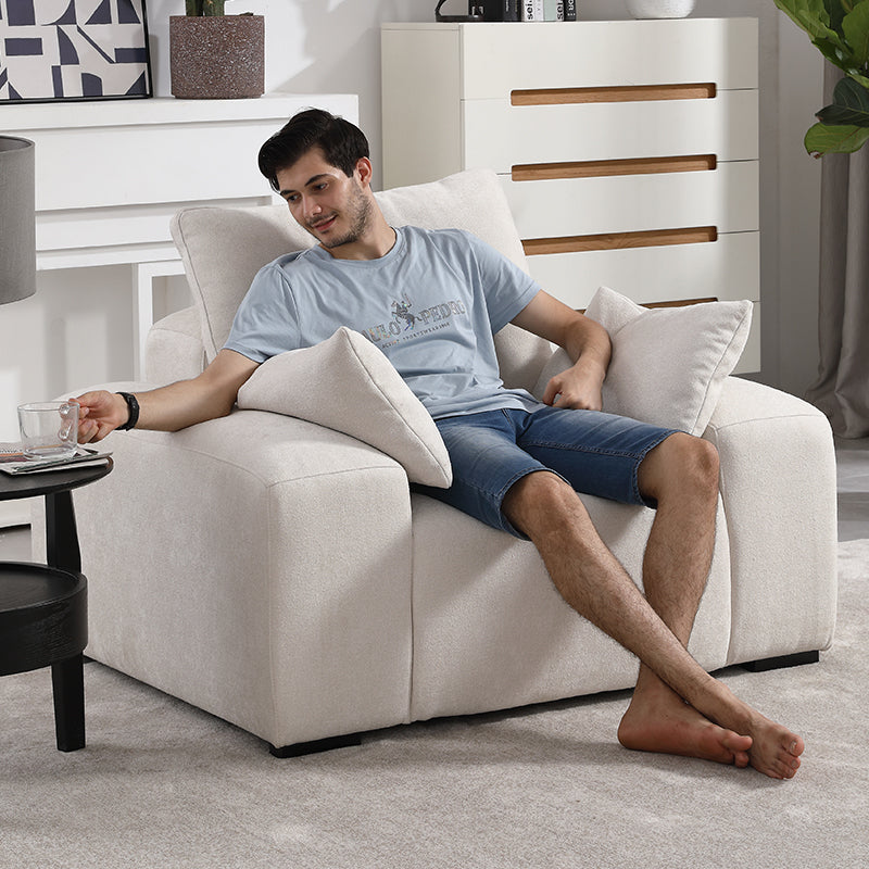 Beige Polyester Box Armchair