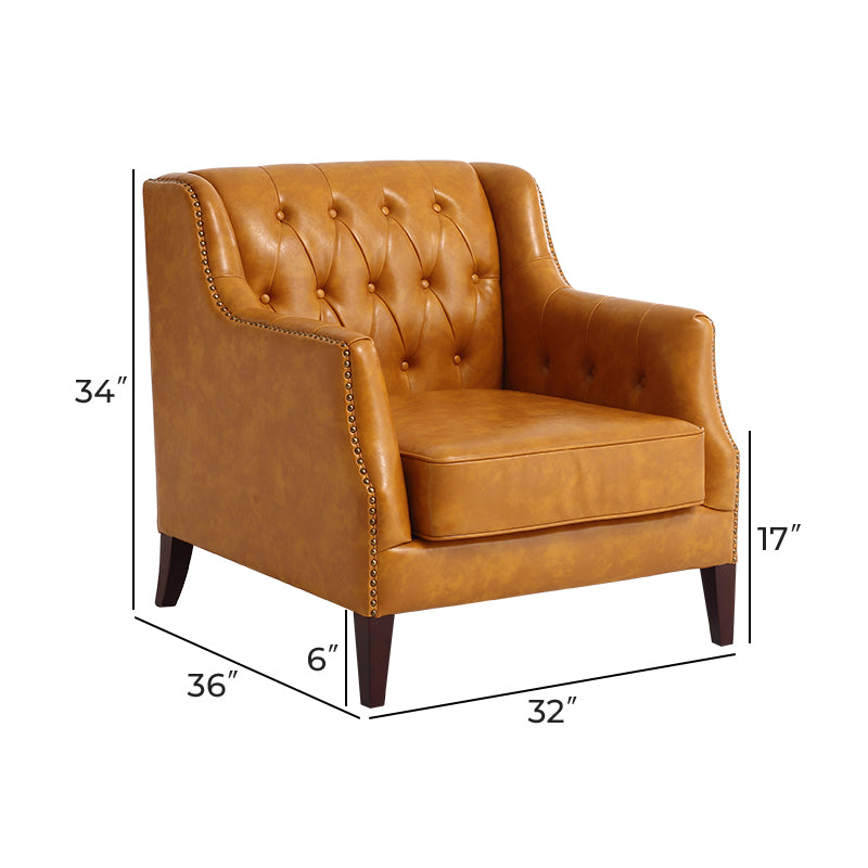 Orange Leather Tufted Armchair