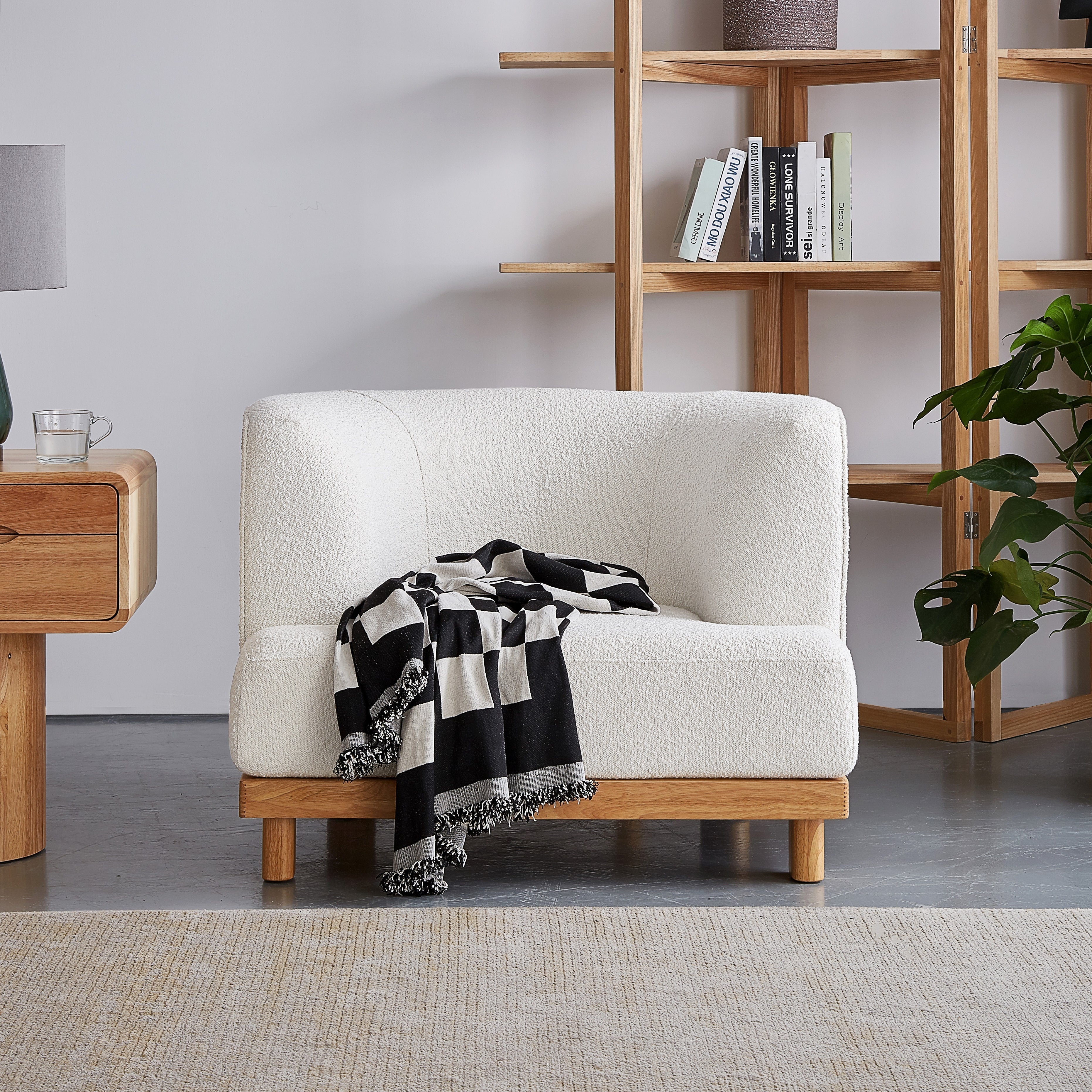 Boucle Lounge Wooden Chair